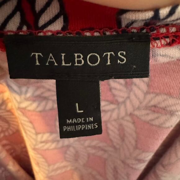 Talbots Red Geometric Print Top Pima Cotton 3/4 Sleeve Women Sz Large - Picture 3 of 5